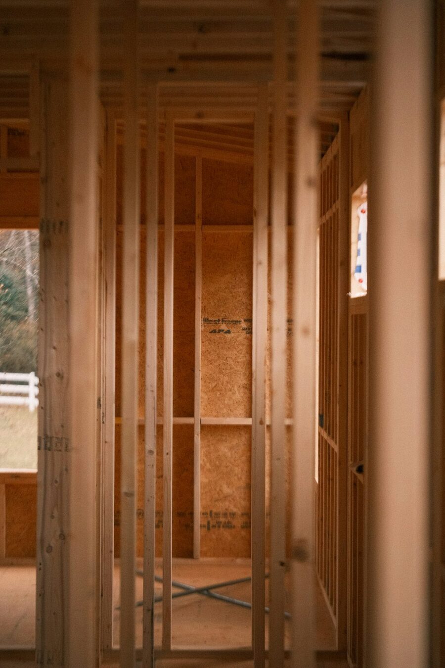 Wood stud wall framing during a residential renovation